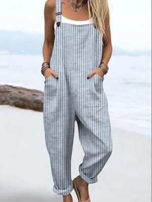 Active Loose Graphic Sleeveless Straight Drawstring Jumpsuit - Image 5