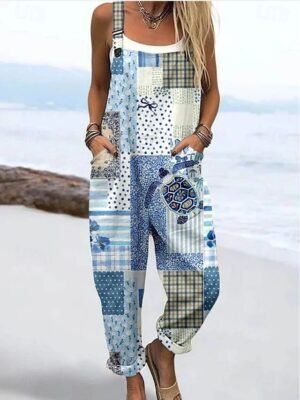Active Loose Graphic Sleeveless Straight Drawstring Jumpsuit - Image 6