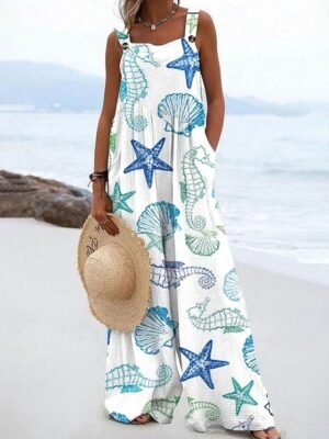 Active Loose Graphic Sleeveless Wide Leg Jumpsuit - Image 1