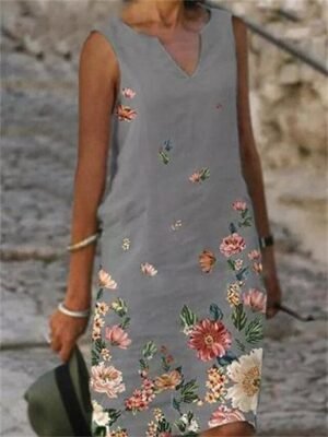 Active Loose Print V Neck Sleeveless Midi Dress - Image 2