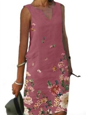 Active Loose Print V Neck Sleeveless Midi Dress - Image 6