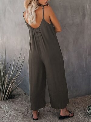 Active Loose Solid U Neck Sleeveless Summer Jumpsuit - Image 11