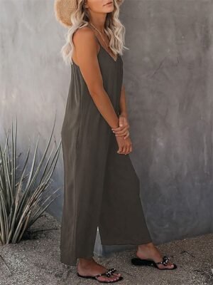Active Loose Solid U Neck Sleeveless Summer Jumpsuit - Image 12