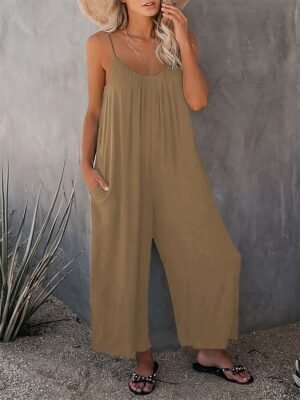Active Loose Solid U Neck Sleeveless Summer Jumpsuit - Image 13
