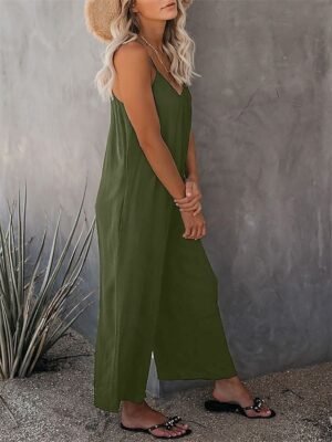 Active Loose Solid U Neck Sleeveless Summer Jumpsuit - Image 2