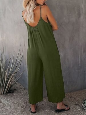 Active Loose Solid U Neck Sleeveless Summer Jumpsuit - Image 3