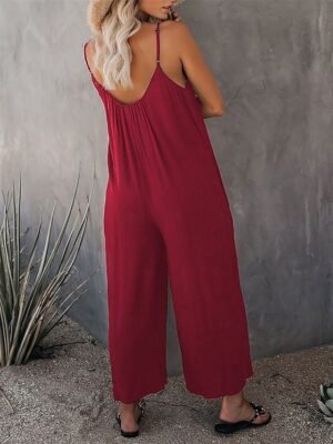 Active Loose Solid U Neck Sleeveless Summer Jumpsuit - Image 5