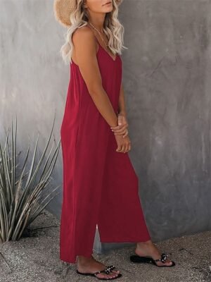Active Loose Solid U Neck Sleeveless Summer Jumpsuit - Image 6