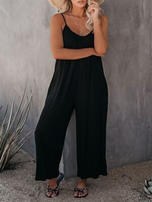 Active Loose Solid U Neck Sleeveless Summer Jumpsuit - Image 8