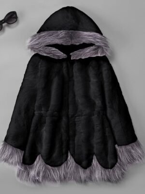 Active Regular Fit Colour Block Hoodie Long Faux Fur Sherpa Coat - Image 3