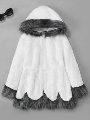 Active Regular Fit Colour Block Hoodie Long Faux Fur Sherpa Coat - Image 4