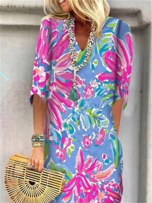 Active Regular Fit Floral Paisley V Neck Half Sleeve Mini Dress - Image 10