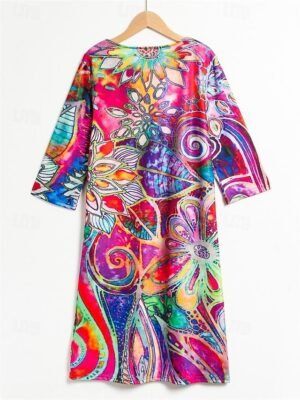 Active Regular Fit Floral Paisley V Neck Half Sleeve Mini Dress - Image 3