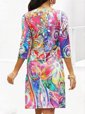 Active Regular Fit Floral Paisley V Neck Half Sleeve Mini Dress - Image 8