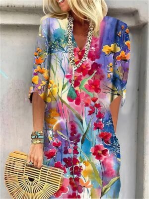 Active Regular Fit Floral Paisley V Neck Half Sleeve Mini Dress - Image 9