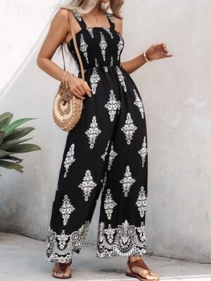 Active Regular Fit Floral Sleeveless Bootcut Vacation Jumpsuit - Image 2