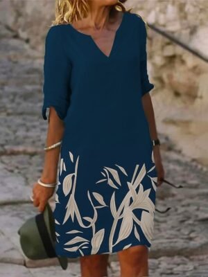 Active Regular Fit Floral Split Neck Half Sleeve Mini Dress - Image 1