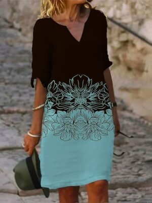 Active Regular Fit Floral Split Neck Half Sleeve Mini Dress - Image 2