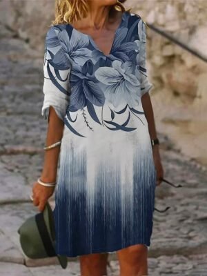 Active Regular Fit Floral Split Neck Half Sleeve Mini Dress - Image 3