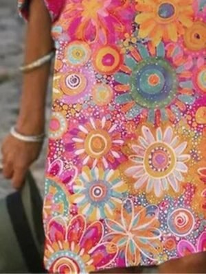 Active Regular Fit Floral Split Neck Half Sleeve Mini Dress - Image 3