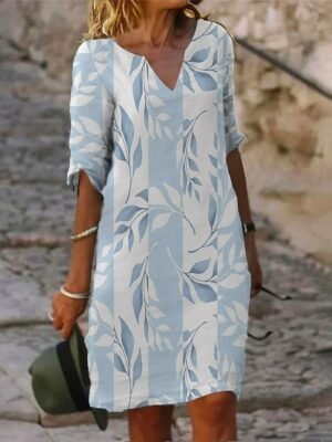 Active Regular Fit Floral Split Neck Half Sleeve Mini Dress - Image 4