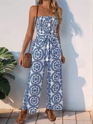 Active Regular Fit Floral Strapless Sleeveless Jumpsuit - Image 4