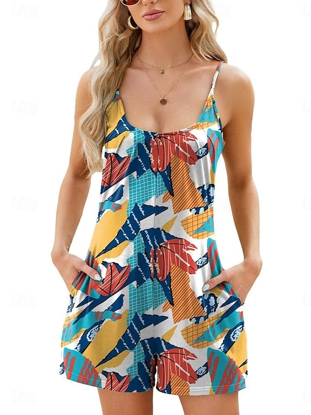 Active Regular Fit Floral U Neck Sleeveless Romper - Image 1