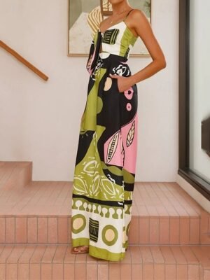 Active Regular Fit Geometric Deep V Sleeveless Wide Leg Jumpsuit - Image 9