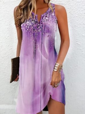 Active Regular Fit Ombre Floral Split Neck Sleeveless Mini Dress - Image 5