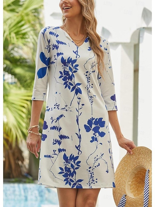 Active Regular Fit Ombre Floral V Neck Half Sleeve Mini Dress - Image 1