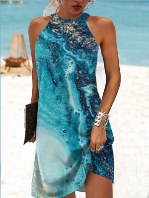 Active Regular Fit Ombre Marble Halter Sleeveless Mini Dress - Image 4