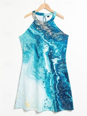 Active Regular Fit Ombre Marble Halter Sleeveless Mini Dress - Image 5