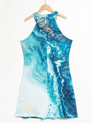 Active Regular Fit Ombre Marble Halter Sleeveless Mini Dress - Image 6