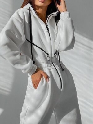 Active Regular Fit Solid Hooded Long Sleeve Tracksuit Set - Image 12