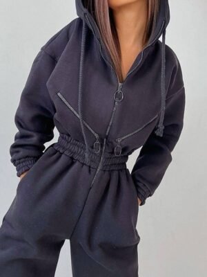 Active Regular Fit Solid Hooded Long Sleeve Tracksuit Set - Image 19