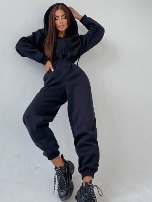 Active Regular Fit Solid Hooded Long Sleeve Tracksuit Set - Image 20