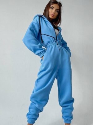 Active Regular Fit Solid Hooded Long Sleeve Tracksuit Set - Image 3