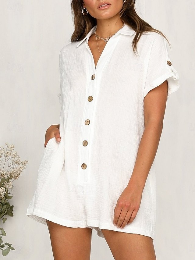 Active Regular Fit Solid Shirt Collar Short Sleeve Romper - Image 1