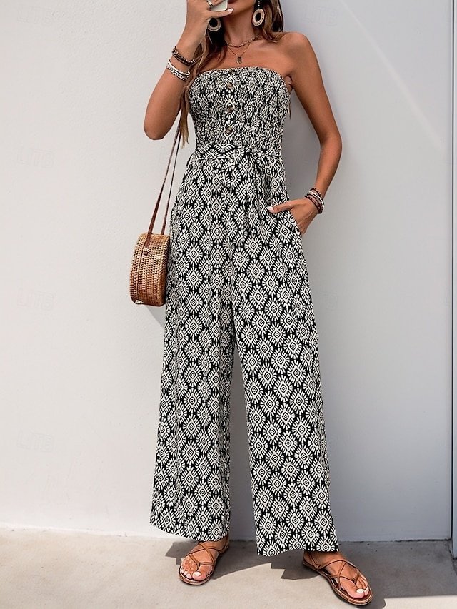 Active Regular Fit Solid Strapless Sleeveless Pocket High Waist Jumpsuit - Image 1