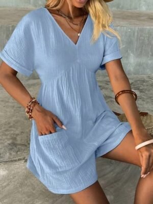 Active Regular Fit Solid V Neck Short Sleeve Summer Romper - Image 14