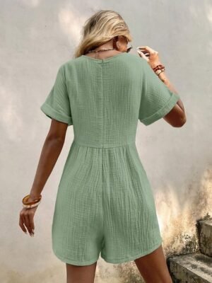 Active Regular Fit Solid V Neck Short Sleeve Summer Romper - Image 6