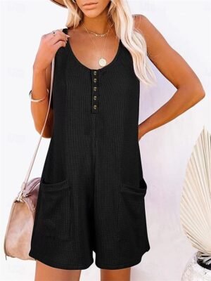Active Regular Fit Solid V Neck Sleeveless Short Romper - Image 5