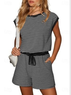 Active Regular Fit Striped Round Neck Short Sleeve Romper - Image 16