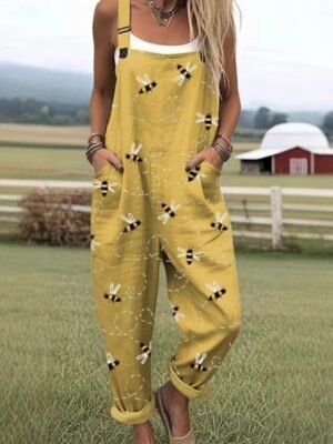 Active Regular Floral Round Neck Sleeveless Long Overall - Image 1