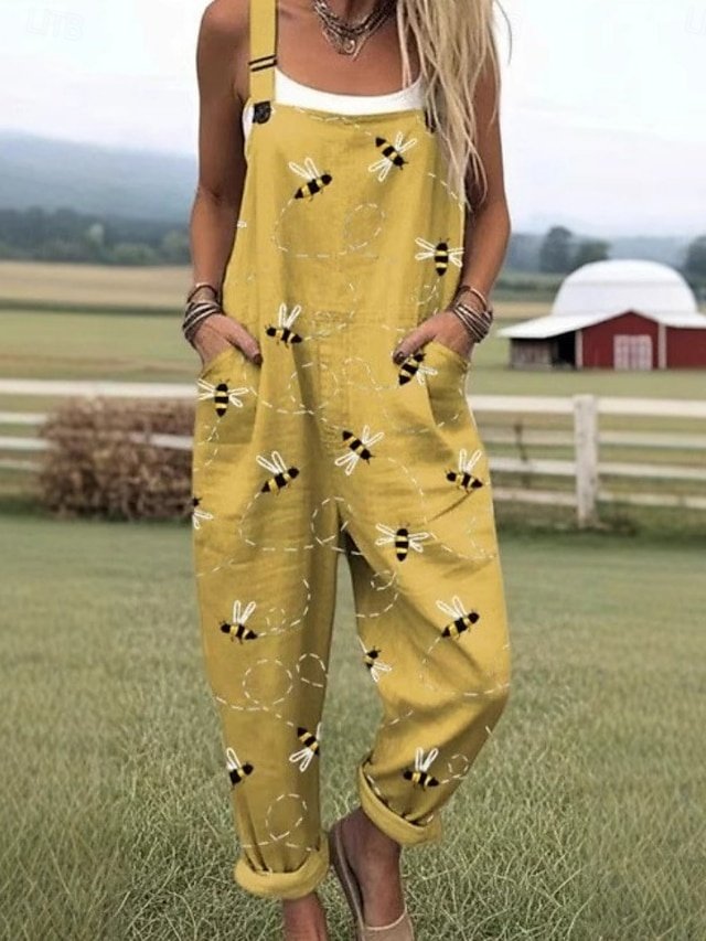 Active Regular Floral Round Neck Sleeveless Long Overall - Image 1