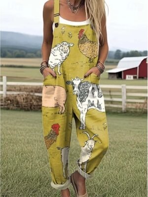 Active Regular Floral Round Neck Sleeveless Long Overall - Image 10