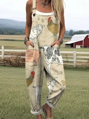 Active Regular Floral Round Neck Sleeveless Long Overall - Image 11