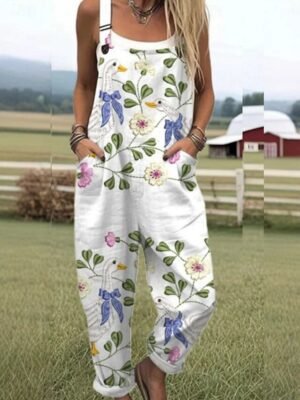 Active Regular Floral Round Neck Sleeveless Long Overall - Image 8