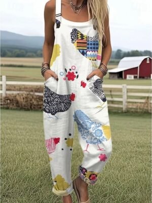 Active Regular Floral Round Neck Sleeveless Long Overall - Image 9