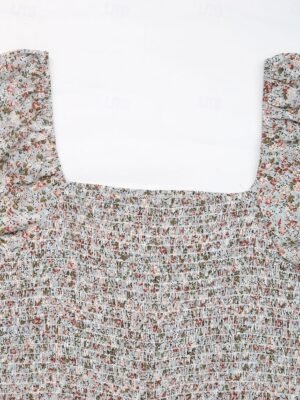 Active Regular Floral Square Neck Short Sleeve High Waist Jumpsuit - Image 11